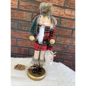 Lumberjack Nutcracker 14" Flannel Plaid Christmas Tree Fur Hat Wood Sold…